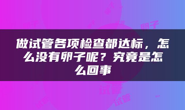 做试管各项检查都达标，怎么没有卵子呢？究竟是怎么回事