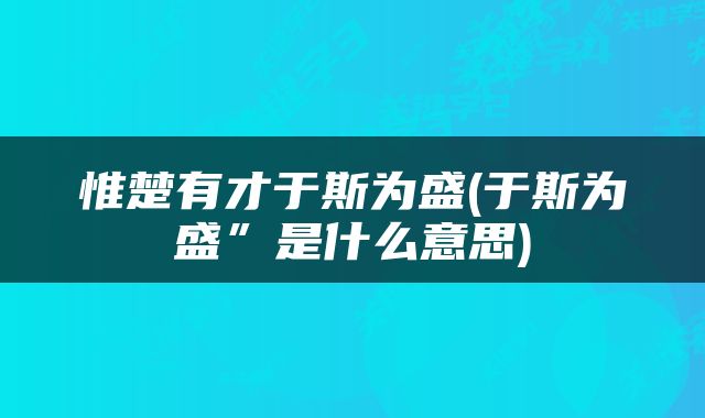 惟楚有才于斯为盛(于斯为盛”是什么意思)