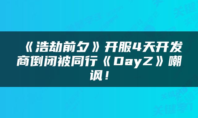 《浩劫前夕》开服4天开发商倒闭被同行《DayZ》嘲讽！