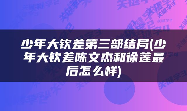 少年大钦差第三部结局(少年大钦差陈文杰和徐莲最后怎么样)