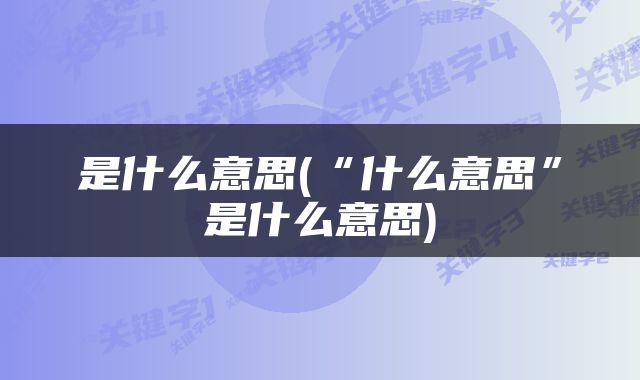 是什么意思(“什么意思”是什么意思)