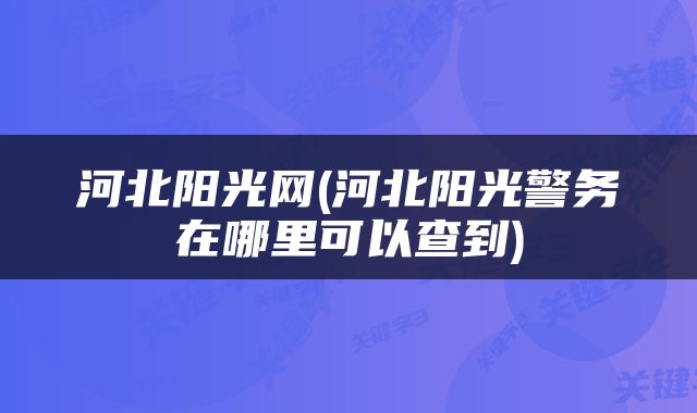 河北阳光网(河北阳光警务在哪里可以查到)