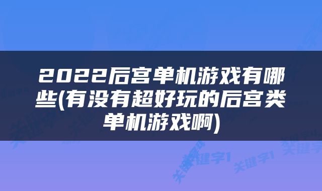 2022后宫单机游戏有哪些(有没有超好玩的后宫类单机游戏啊)