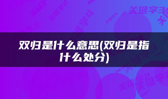 双归是什么意思(双归是指什么处分)