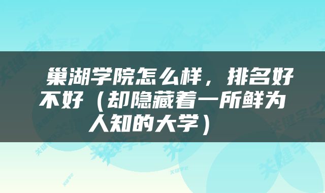  巢湖学院怎么样，排名好不好（却隐藏着一所鲜为人知的大学） 