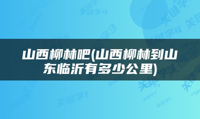 山西柳林吧(山西柳林到山东临沂有多少公里)