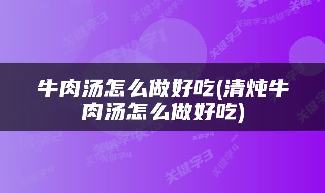 牛肉汤怎么做好吃(清炖牛肉汤怎么做好吃)