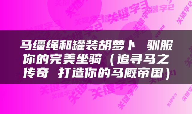 马缰绳和罐装胡萝卜 驯服你的完美坐骑（追寻马之传奇 打造你的马厩帝国）