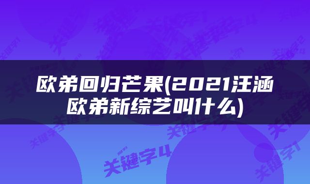 欧弟回归芒果(2021汪涵欧弟新综艺叫什么)