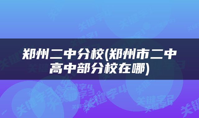 郑州二中分校(郑州市二中高中部分校在哪)