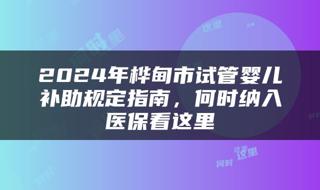 2024年桦甸市试管婴儿补助规定指南，何时纳入医保看这里