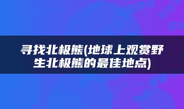 寻找北极熊(地球上观赏野生北极熊的最佳地点)