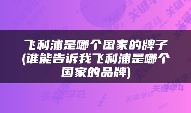 飞利浦是哪个国家的牌子(谁能告诉我飞利浦是哪个国家的品牌)
