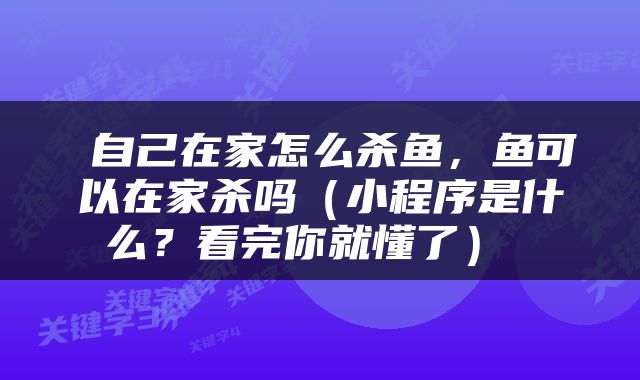  自己在家怎么杀鱼，鱼可以在家杀吗（小程序是什么？看完你就懂了） 