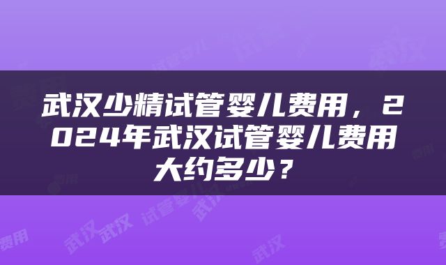 武汉少精试管婴儿费用，2024年武汉试管婴儿费用大约多少？