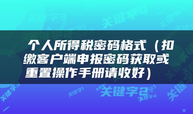  个人所得税密码格式（扣缴客户端申报密码获取或重置操作手册请收好） 