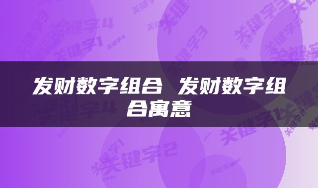 发财数字组合 发财数字组合寓意