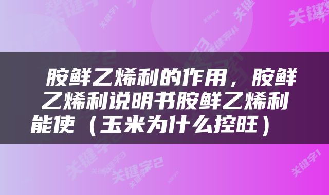  胺鲜乙烯利的作用，胺鲜乙烯利说明书胺鲜乙烯利能使（玉米为什么控旺） 