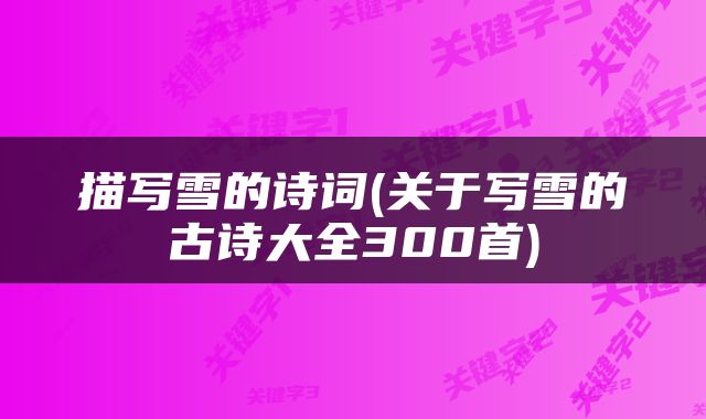 描写雪的诗词(关于写雪的古诗大全300首)