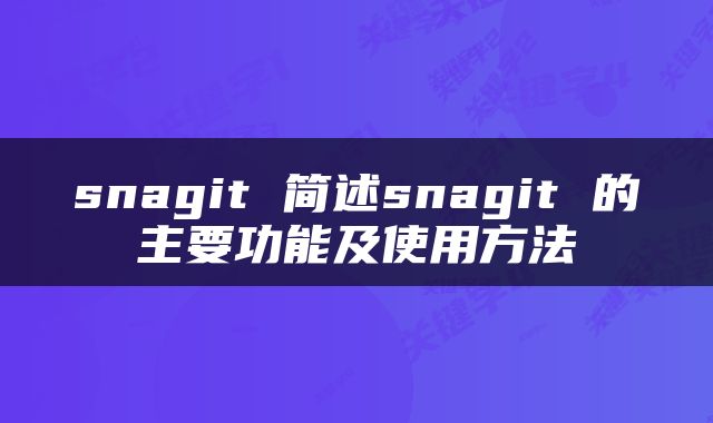 snagit 简述snagit 的主要功能及使用方法