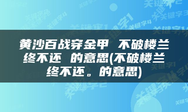 黄沙百战穿金甲 不破楼兰终不还 的意思(不破楼兰终不还。的意思)