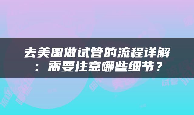 去美国做试管的流程详解：需要注意哪些细节？