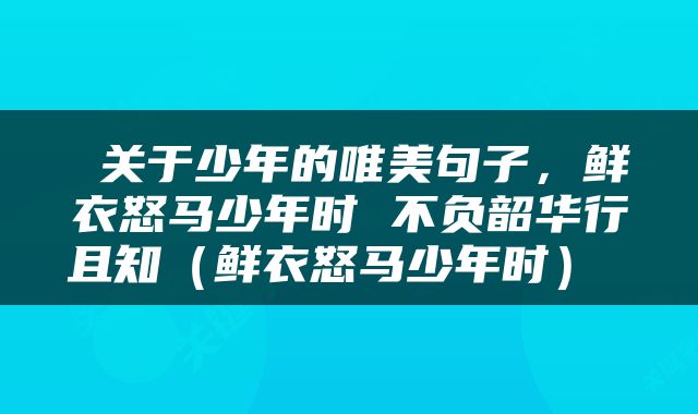  关于少年的唯美句子，鲜衣怒马少年时 不负韶华行且知（鲜衣怒马少年时） 