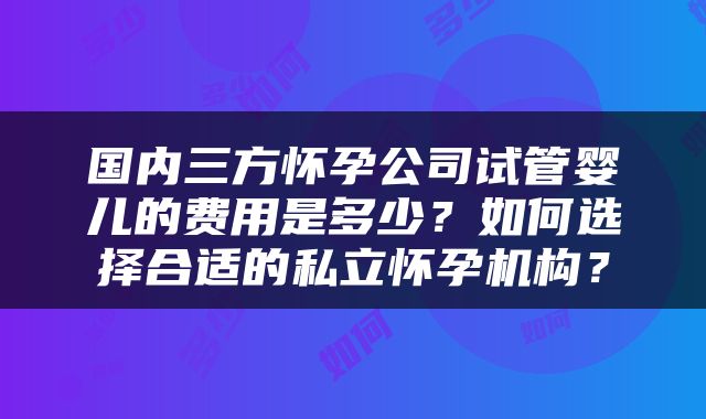 国内三方怀孕公司试管婴儿的费用是多少？如何选择合适的私立怀孕机构？