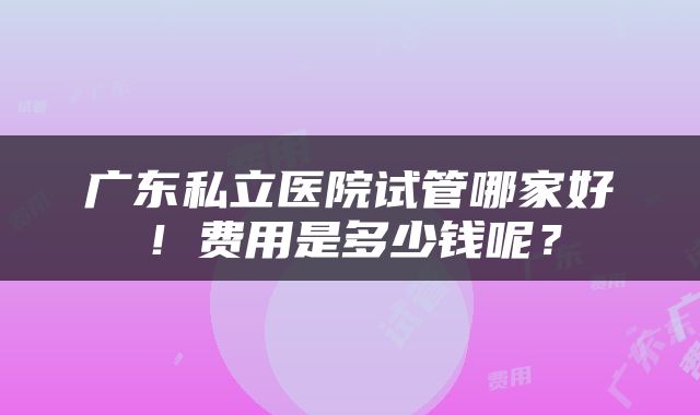 广东私立医院试管哪家好！费用是多少钱呢？