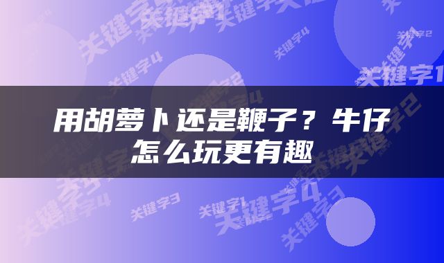 用胡萝卜还是鞭子？牛仔怎么玩更有趣