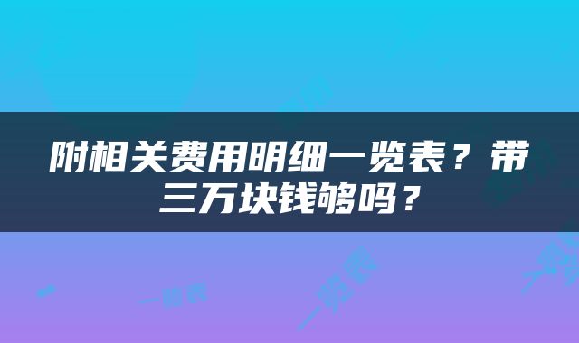 附相关费用明细一览表？带三万块钱够吗？
