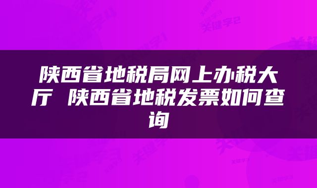 陕西省地税局网上办税大厅 陕西省地税发票如何查询