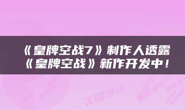 《皇牌空战7》制作人透露《皇牌空战》新作开发中！