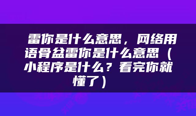  雷你是什么意思，网络用语骨盆雷你是什么意思（小程序是什么？看完你就懂了） 