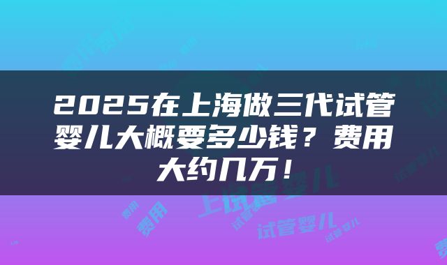 2025在上海做三代试管婴儿大概要多少钱？费用大约几万！