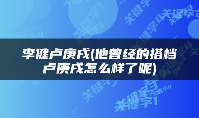 李健卢庚戌(他曾经的搭档卢庚戌怎么样了呢)