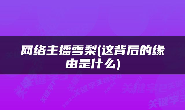 网络主播雪梨(这背后的缘由是什么)