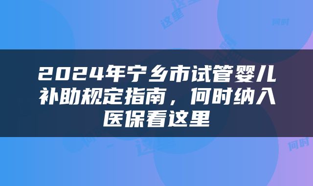2024年宁乡市试管婴儿补助规定指南，何时纳入医保看这里