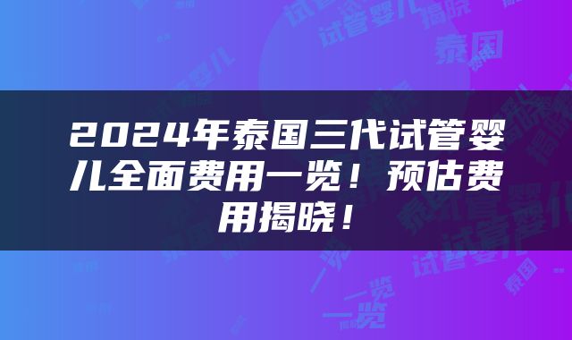 2024年泰国三代试管婴儿全面费用一览！预估费用揭晓！