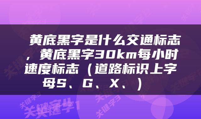  黄底黑字是什么交通标志，黄底黑字30km每小时速度标志（道路标识上字母S、G、X、） 