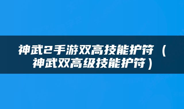神武2手游双高技能护符（神武双高级技能护符）