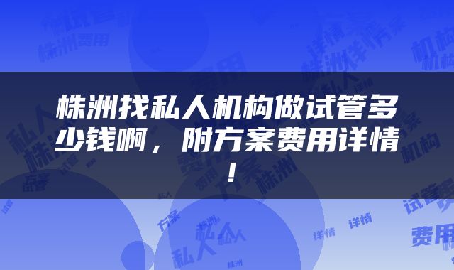 株洲找私人机构做试管多少钱啊，附方案费用详情！
