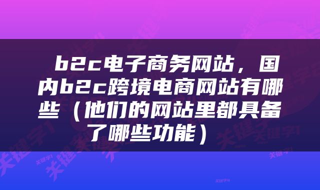  b2c电子商务网站，国内b2c跨境电商网站有哪些（他们的网站里都具备了哪些功能） 