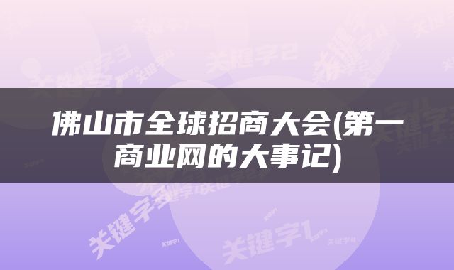 佛山市全球招商大会(第一商业网的大事记)