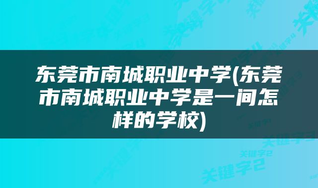 东莞市南城职业中学(东莞市南城职业中学是一间怎样的学校)