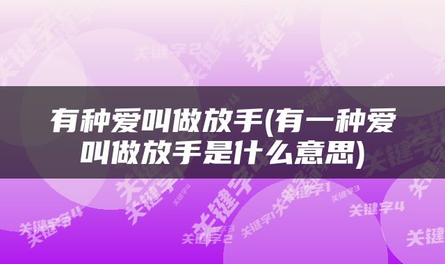 有种爱叫做放手(有一种爱叫做放手是什么意思)