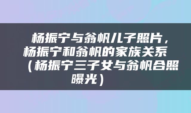  杨振宁与翁帆儿子照片，杨振宁和翁帆的家族关系（杨振宁三子女与翁帆合照曝光） 