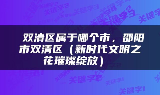  双清区属于哪个市，邵阳市双清区（新时代文明之花璀璨绽放） 