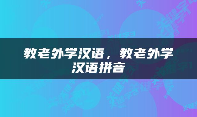教老外学汉语，教老外学汉语拼音