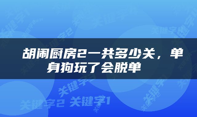  胡闹厨房2一共多少关，单身狗玩了会脱单 